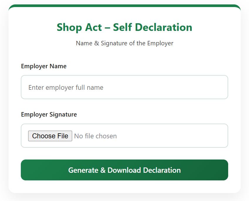 Shop Act Self Declaration Form online tool